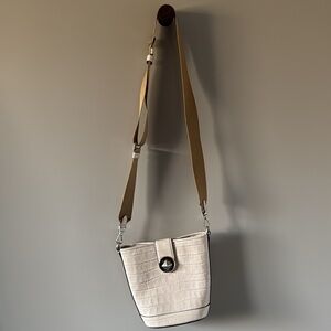 KATE SPADE AUDREY CREAM CROCODILE EMBOSSED MINI BUCKET BAG
